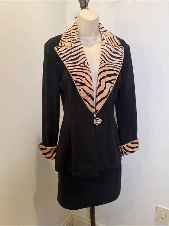 Cache Dresses & Skirts - Vintage Cache Women's Black Blazer with Zebra & Rhinestone Trim Skirt Suit Set